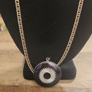 Silvertone and Black Locket Necklace